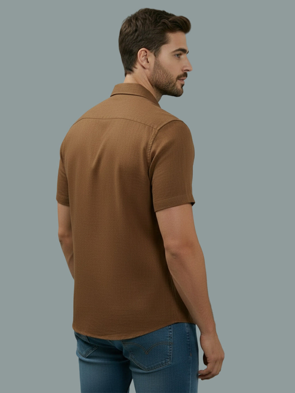 Half Sleeve Spread Collar Cotton Slim Shirt for Men and Boys in Shirt For Men And Yellow by BLUE ROBED, side view