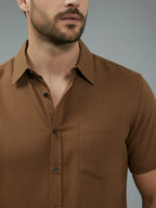Half Sleeve Spread Collar Cotton Slim Shirt for Men and Boys in Shirt For Men And Yellow by BLUE ROBED, back view