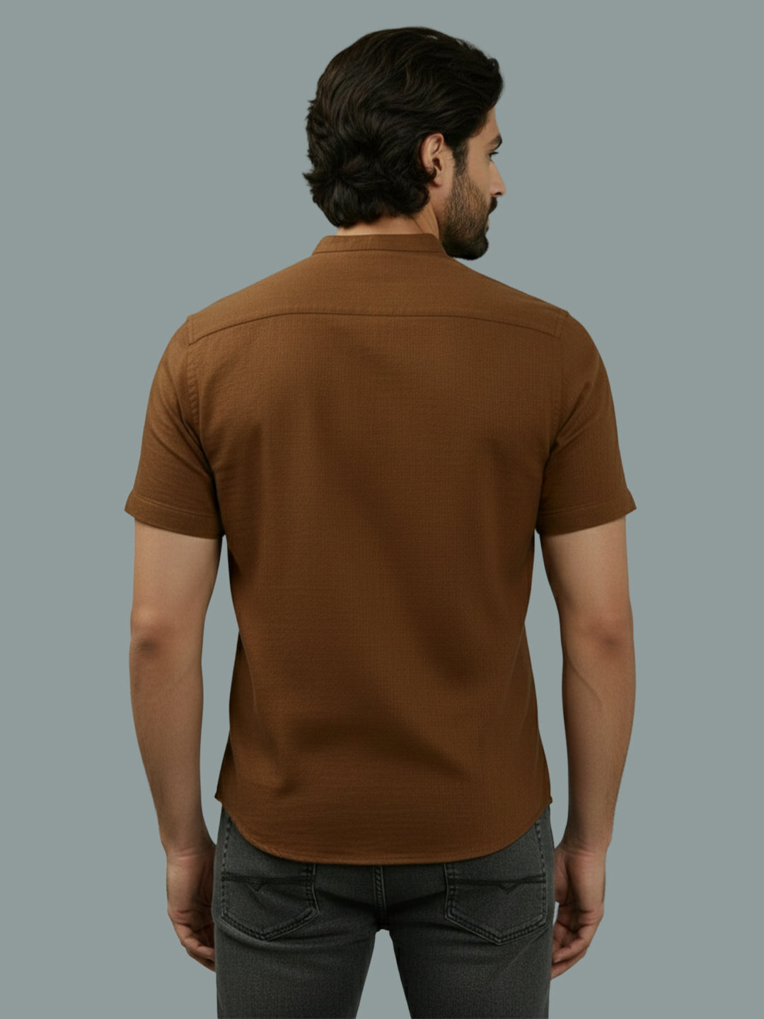 Half Sleeve Chinese Collar Cotton Slim Shirt for Men and Boys in Shirt For Men And White by BLUE ROBED, style view