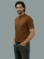 Half Sleeve Chinese Collar Cotton Slim Shirt for Men and Boys in Shirt For Men And White by BLUE ROBED, fit view