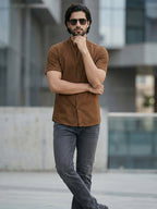 Half Sleeve Chinese Collar Cotton Slim Shirt for Men and Boys in Shirt For Men And White by BLUE ROBED, back view