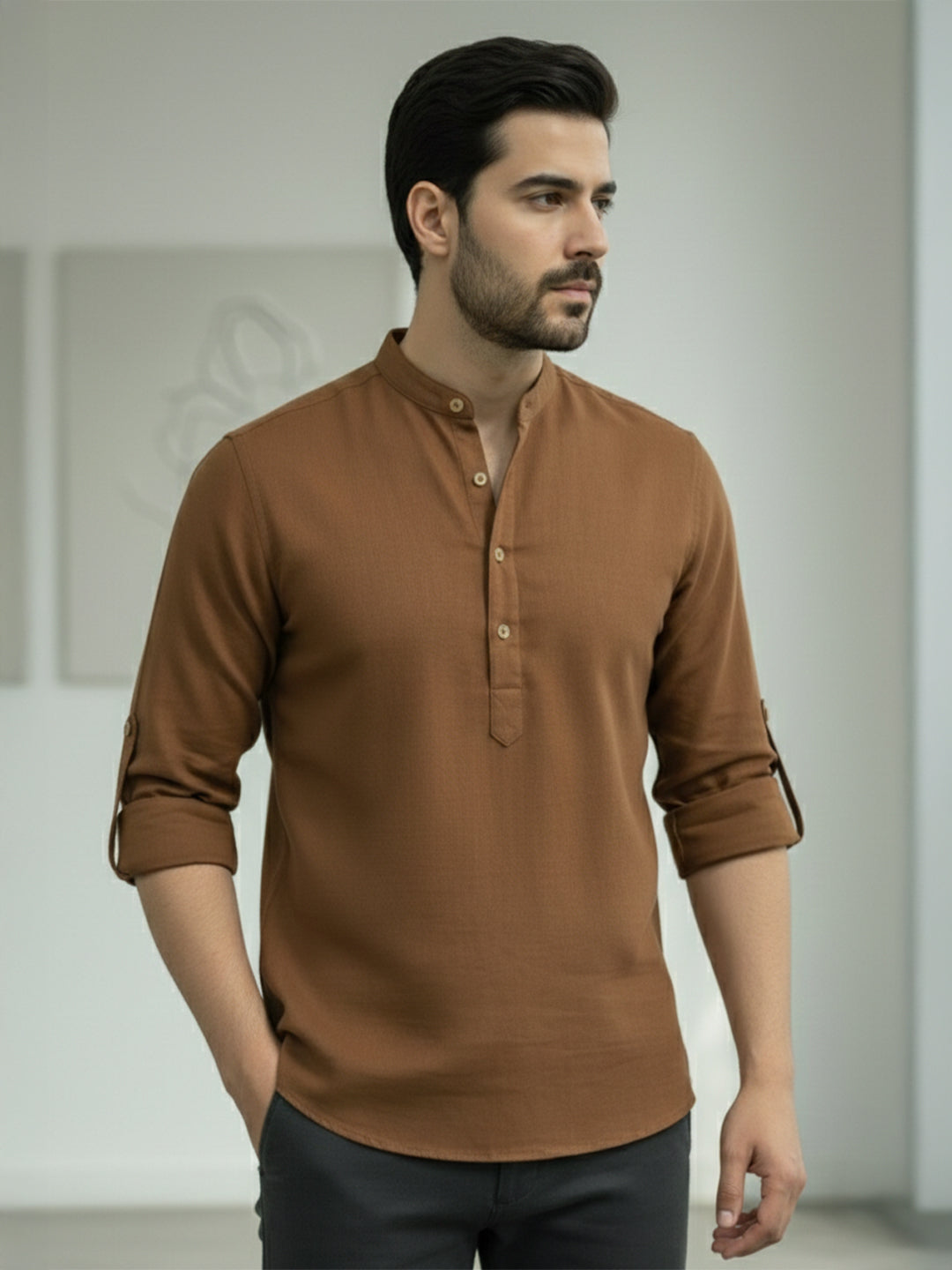 BLUE ROBED Full Sleeve Kurta for men Office Wear in Gold view 114
