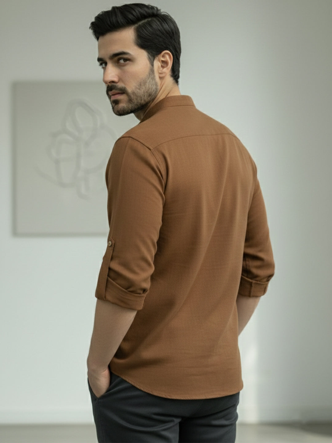 BLUE ROBED Full Sleeve Kurta for men Office Wear in Gold view 115