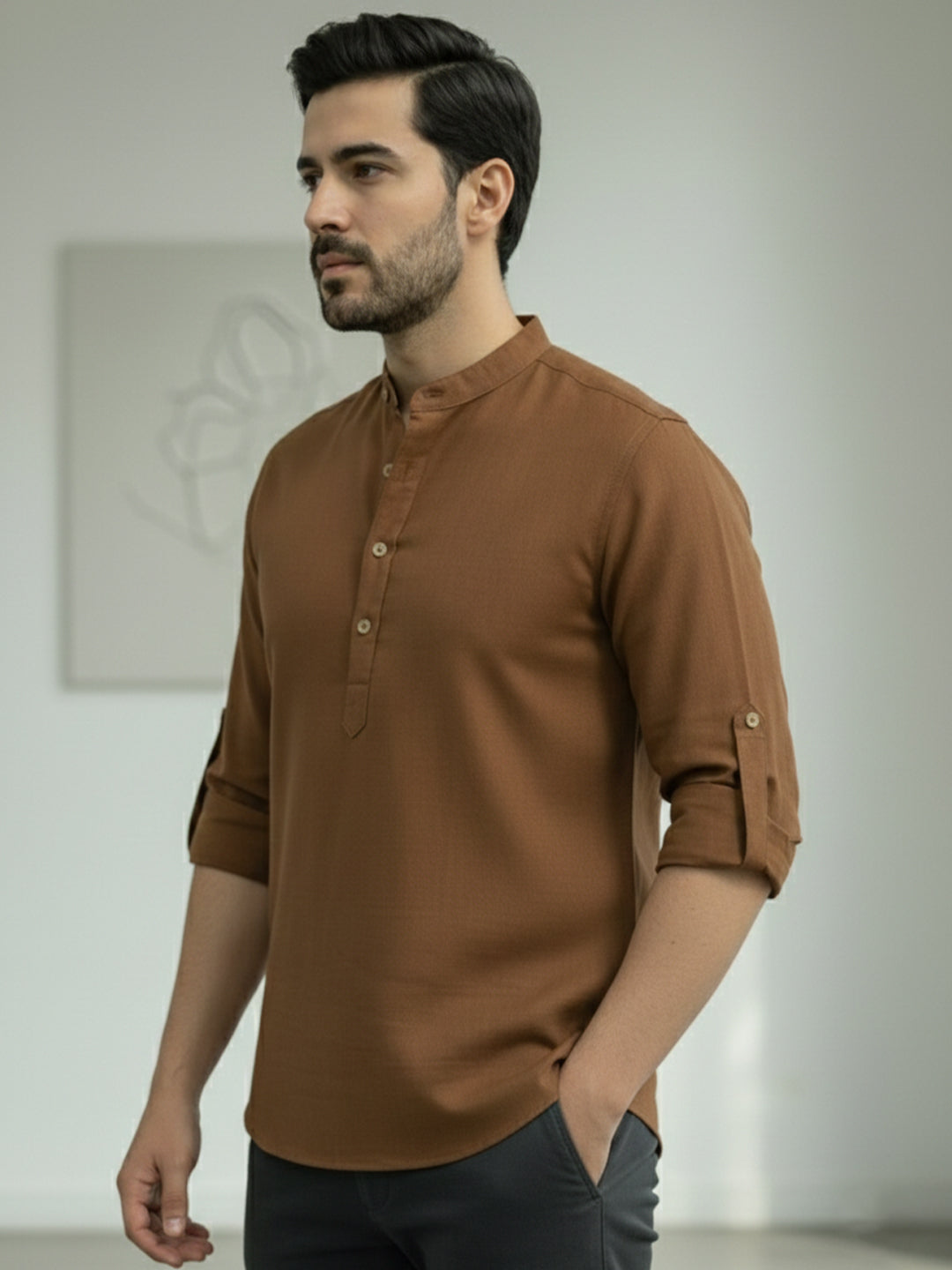 BLUE ROBED Full Sleeve Kurta for men Office Wear in Gold view 116