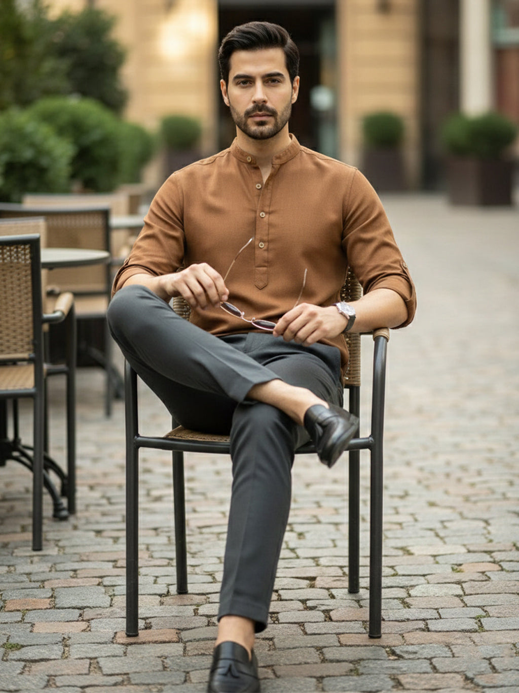 BLUE ROBED Full Sleeve Kurta for men Office Wear in Gold view 113