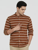 Men's Single Stripe Strip Full Sleeve Shirt in Navy Blue by BLUE ROBED