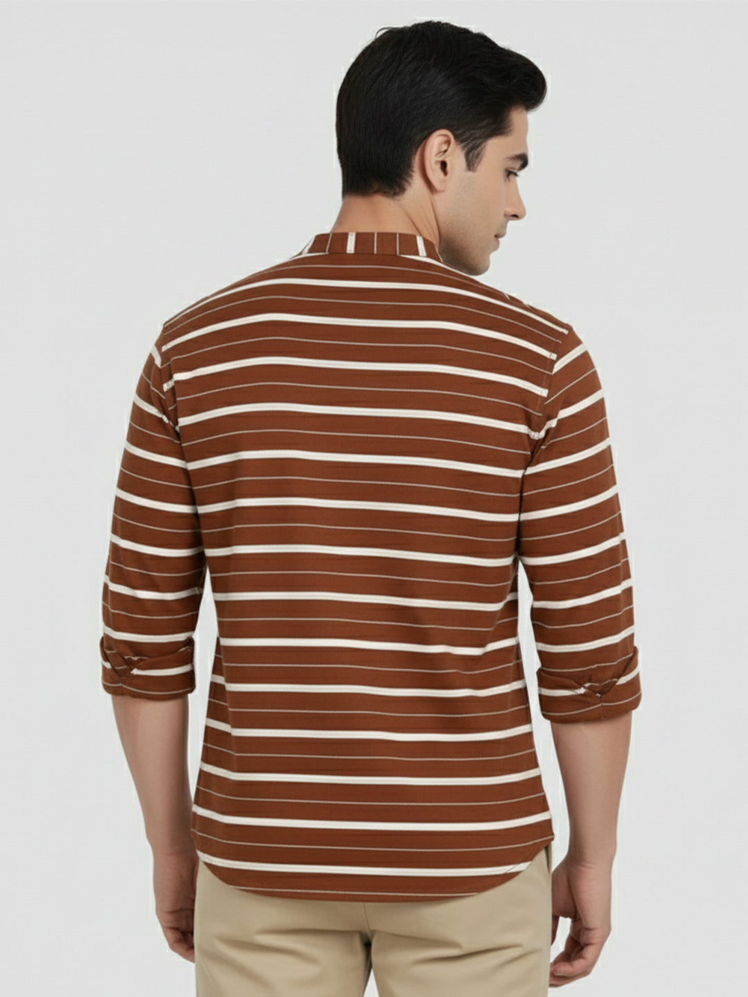 Men's Single Stripe Strip Full Sleeve Shirt in Navy Blue by BLUE ROBED