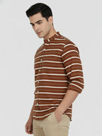 Men's Single Stripe Strip Full Sleeve Shirt in Navy Blue by BLUE ROBED