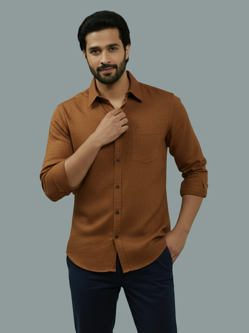 Full Sleeve Spread Collar Cotton Slim Shirt for Men and Boys in Shirt For Men And Green by BLUE ROBED, back view