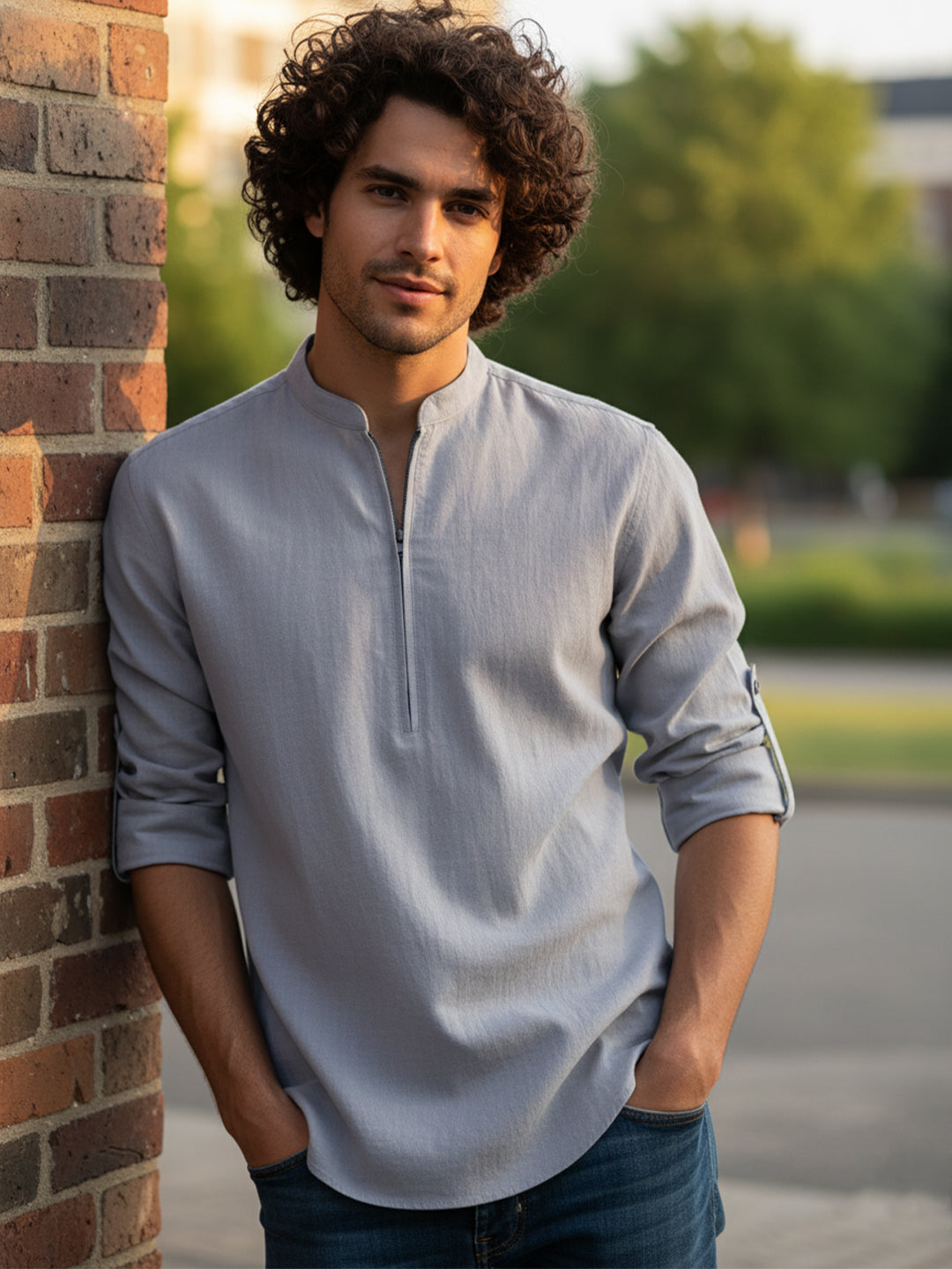 BLUE ROBED Full Sleeve Kurta for men Daily Wear in Grey view 31