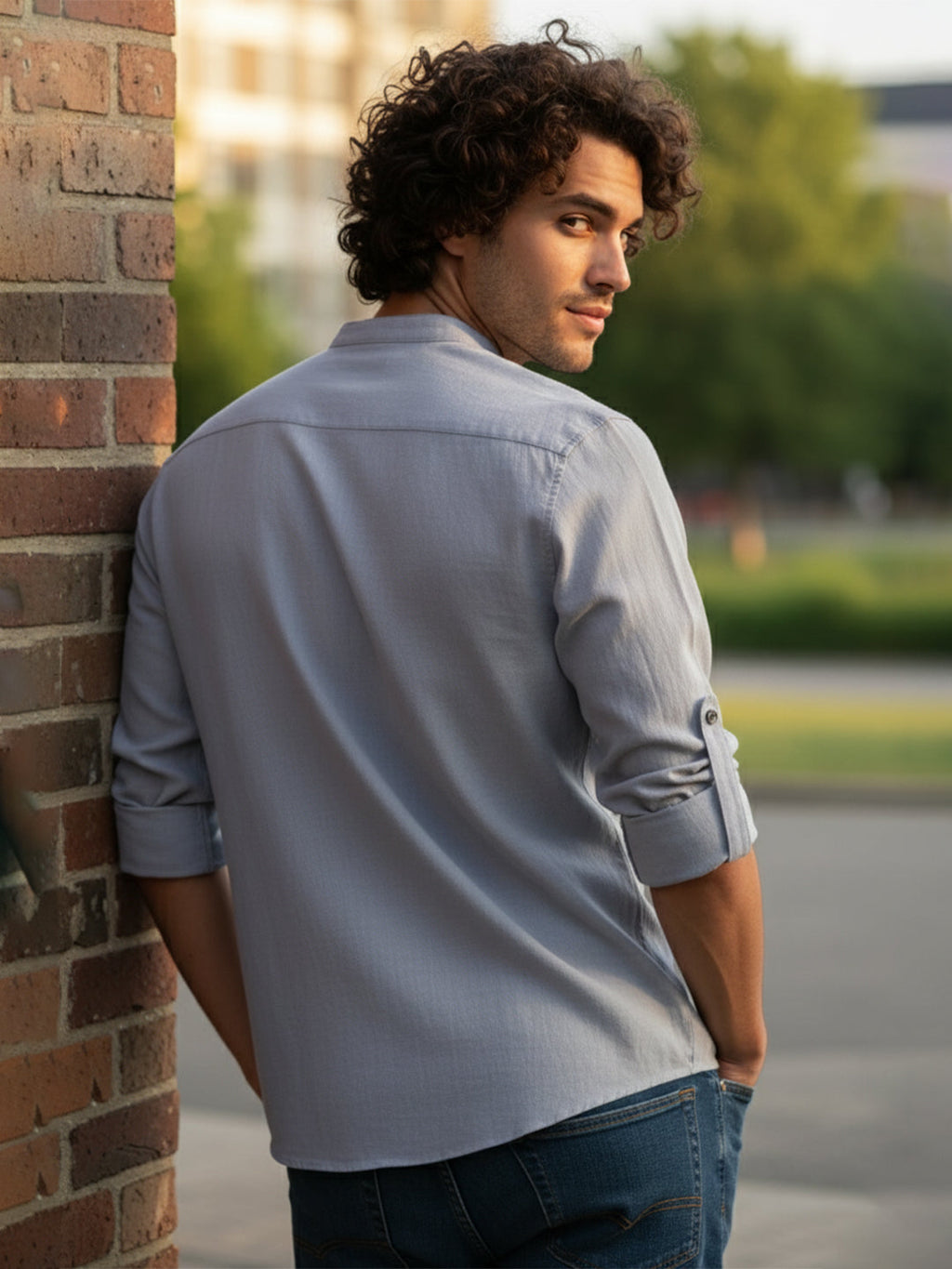 BLUE ROBED Full Sleeve Kurta for men Daily Wear in Grey view 32