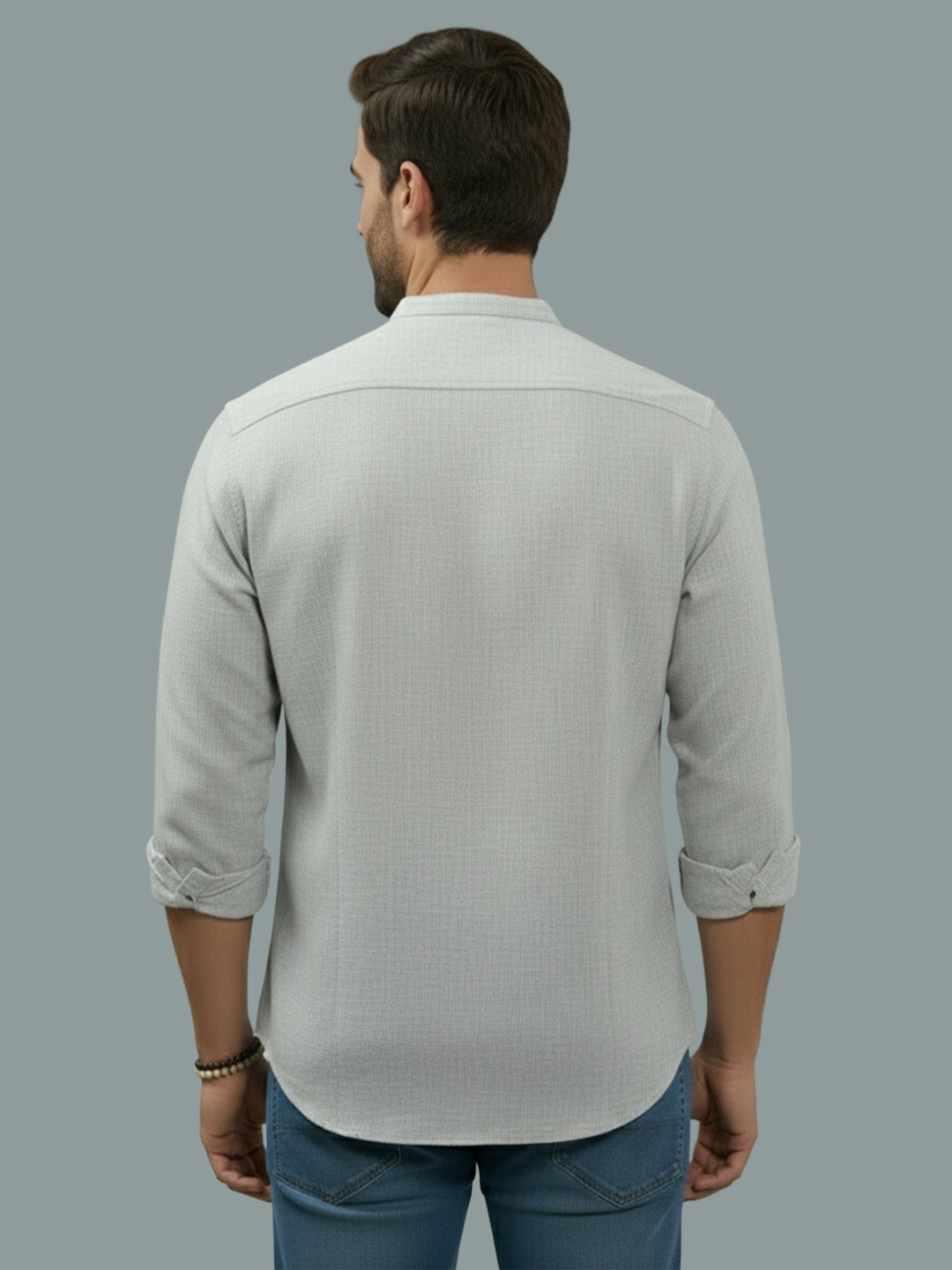 Full Sleeve Chinese Collar Cotton Slim Shirt for Men and Boys in Shirt For Men And Pink by BLUE ROBED, side view