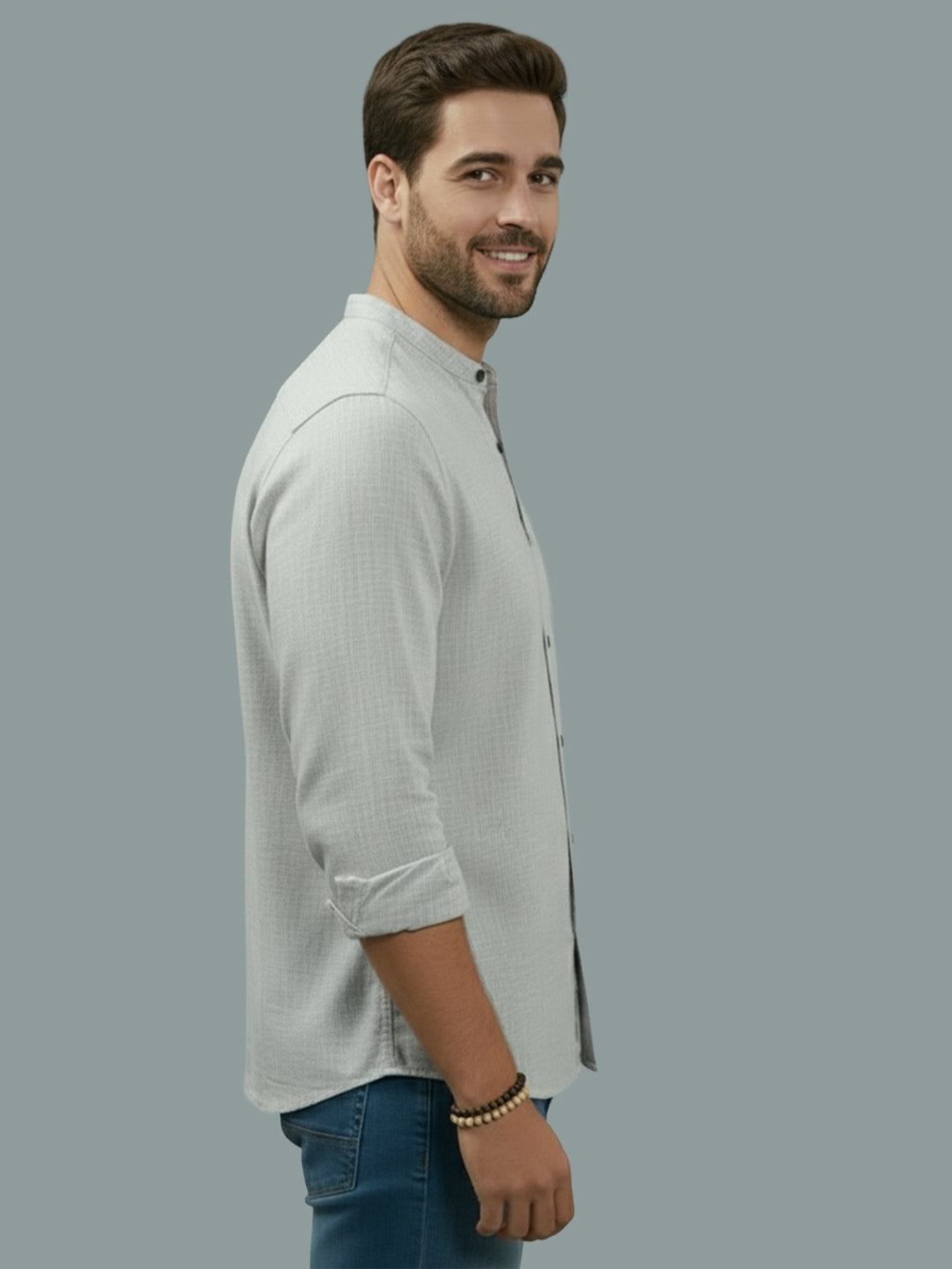 Full Sleeve Chinese Collar Cotton Slim Shirt for Men and Boys in Shirt For Men And Pink by BLUE ROBED, back view