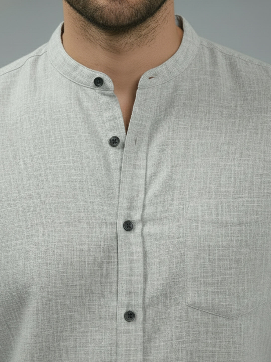 Full Sleeve Chinese Collar Cotton Slim Shirt for Men and Boys in Shirt For Men And Pink by BLUE ROBED, detail view