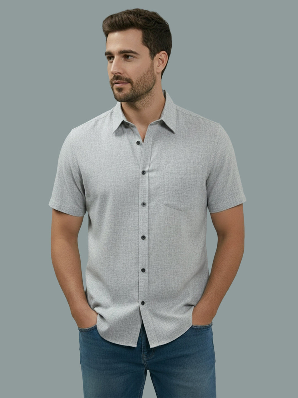 Half Sleeve Spread Collar Cotton Slim Shirt for Men and Boys in Shirt For Men And Yellow by BLUE ROBED, front view