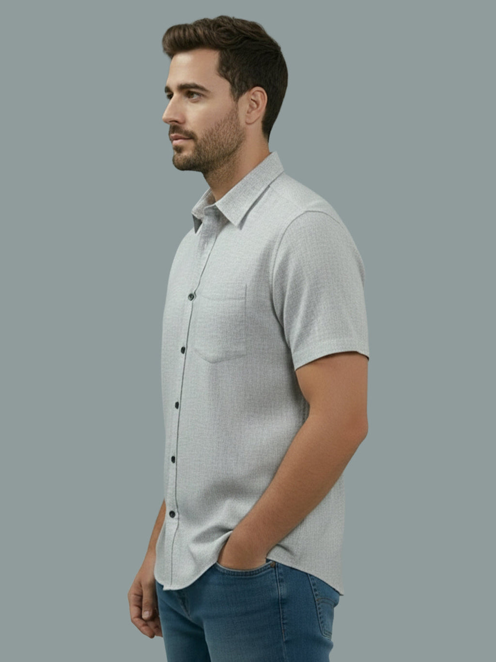 Half Sleeve Spread Collar Cotton Slim Shirt for Men and Boys in Shirt For Men And Yellow by BLUE ROBED, back view