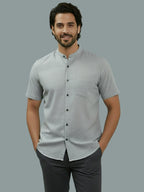 Half Sleeve Chinese Collar Cotton Slim Shirt for Men and Boys in Shirt For Men And White by BLUE ROBED, back view