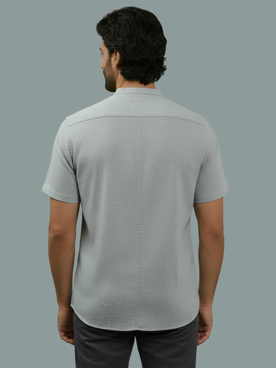 Half Sleeve Chinese Collar Cotton Slim Shirt for Men and Boys in Shirt For Men And White by BLUE ROBED, detail view