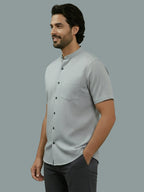 Half Sleeve Chinese Collar Cotton Slim Shirt for Men and Boys in Shirt For Men And White by BLUE ROBED, style view