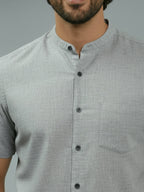 Half Sleeve Chinese Collar Cotton Slim Shirt for Men and Boys in Shirt For Men And White by BLUE ROBED, fit view