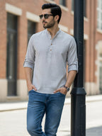 BLUE ROBED Full Sleeve Kurta for men Office Wear in Grey view 107
