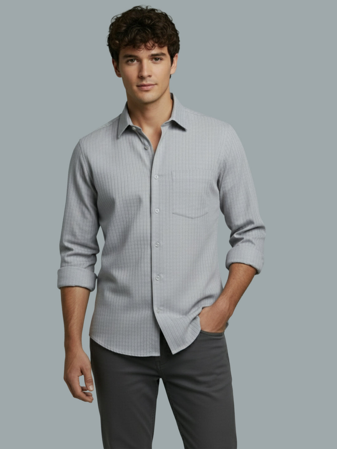 Men's Full Sleeve Spread Collar Premium Casual Shirt for Men Daily Wear in Black by BLUE ROBED, style view