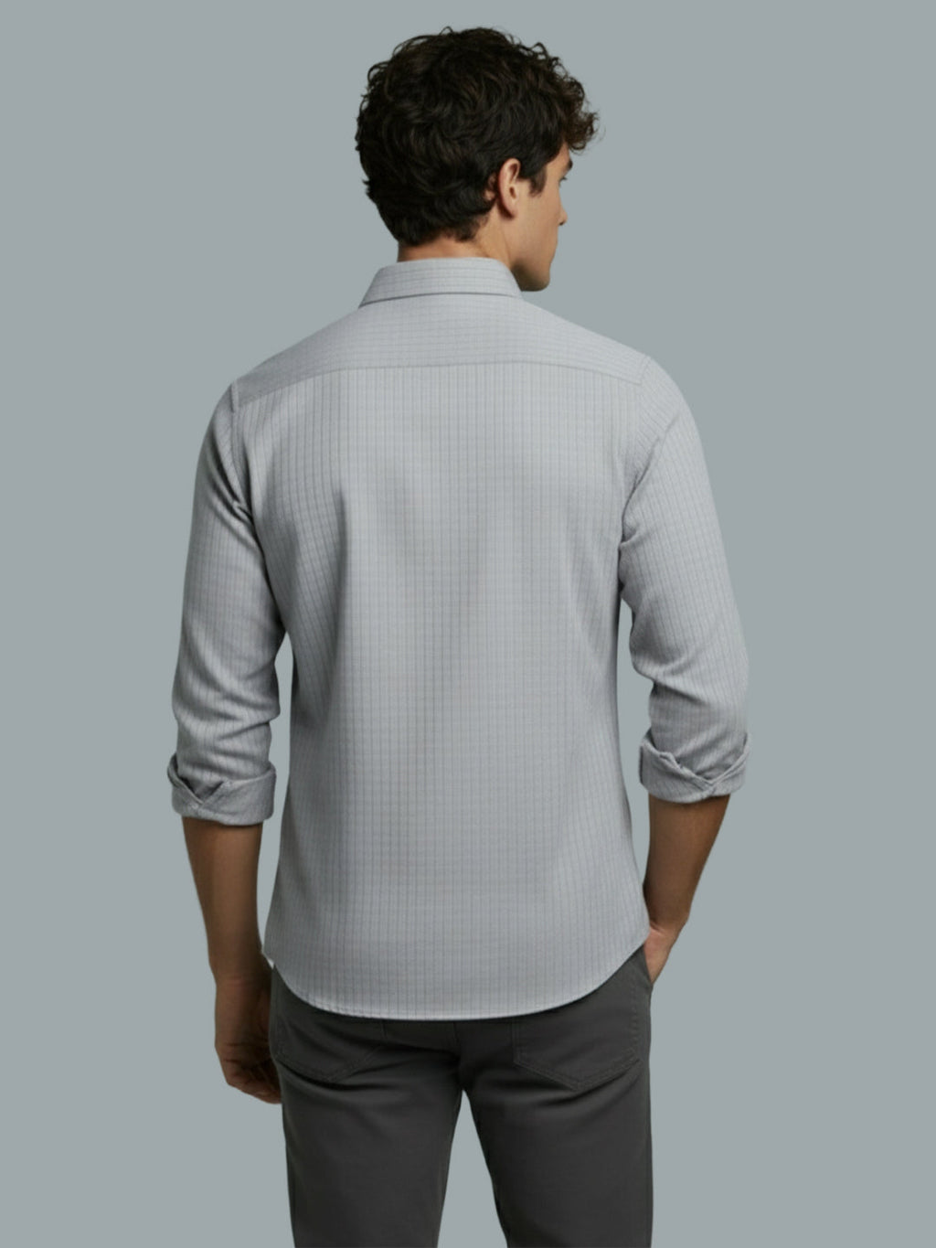 Men's Full Sleeve Spread Collar Premium Casual Shirt for Men Daily Wear in Black by BLUE ROBED, fit view