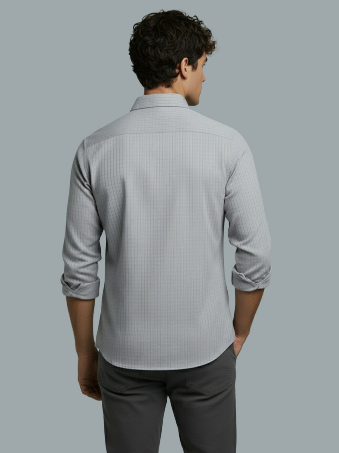 Men's Full Sleeve Spread Collar Premium Casual Shirt for Men Daily Wear in Black by BLUE ROBED, fit view