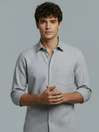 Men's Full Sleeve Spread Collar Premium Casual Shirt for Men Daily Wear in Black by BLUE ROBED, front view