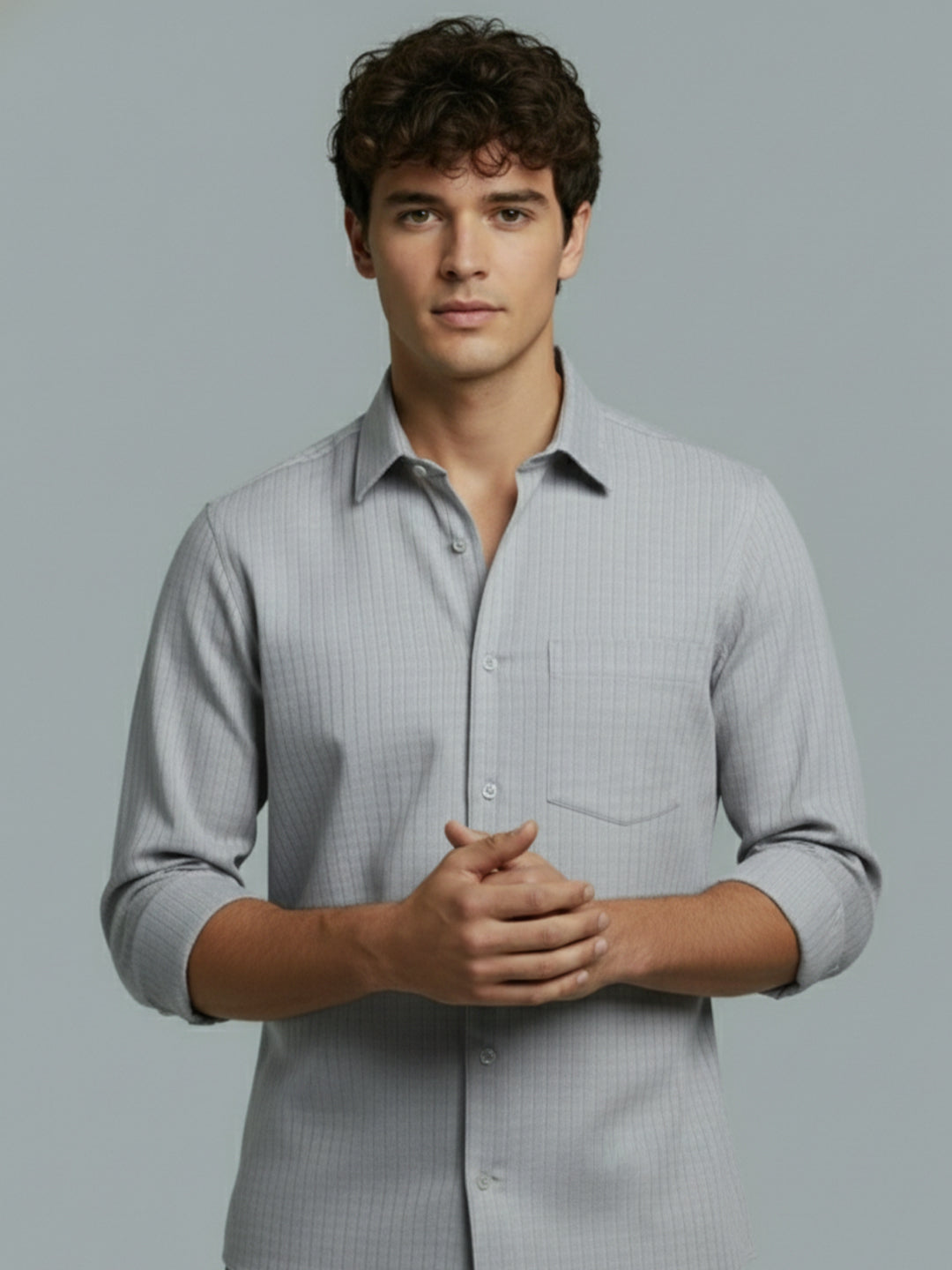 Men's Full Sleeve Spread Collar Premium Casual Shirt for Men Daily Wear in Black by BLUE ROBED, front view