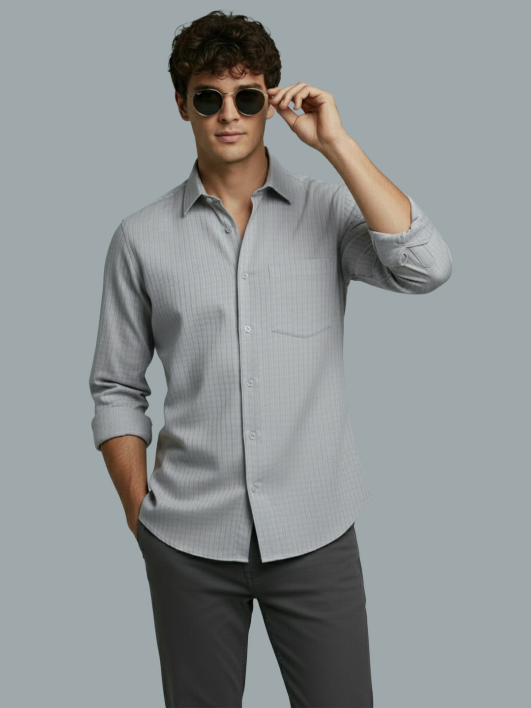 Men's Full Sleeve Spread Collar Premium Casual Shirt for Men Daily Wear in Black by BLUE ROBED, front view