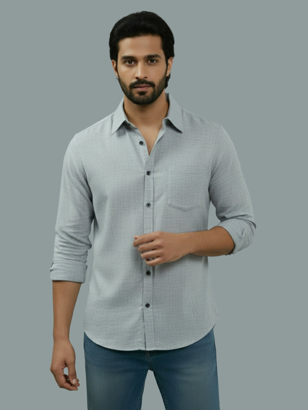 Full Sleeve Spread Collar Cotton Slim Shirt for Men and Boys in Shirt For Men And Green by BLUE ROBED, detail view