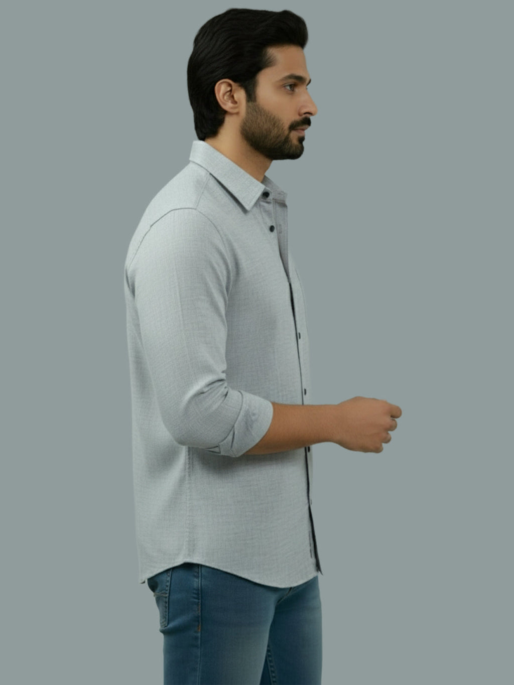 Full Sleeve Spread Collar Cotton Slim Shirt for Men and Boys in Shirt For Men And Green by BLUE ROBED, fit view