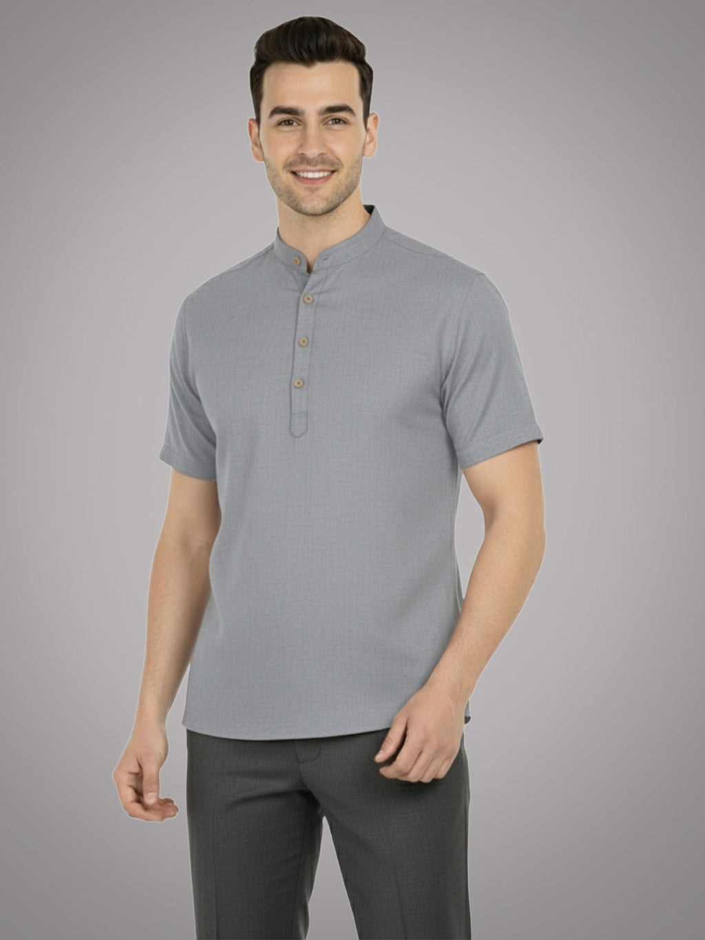 BLUE ROBED Half Sleeve Kurta for men in Grey view 21