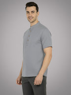 BLUE ROBED Half Sleeve Kurta for men in Grey view 4