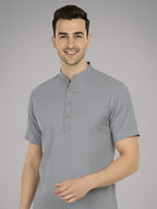 BLUE ROBED Half Sleeve Kurta for men in Grey view 23