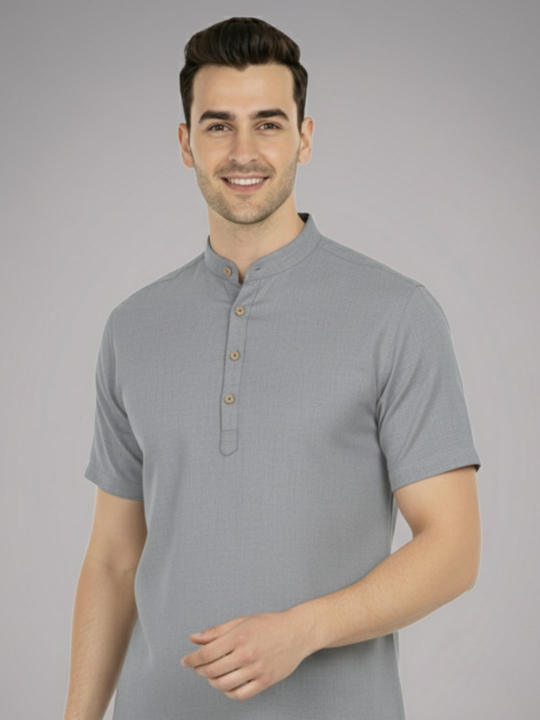 BLUE ROBED Half Sleeve Kurta for men in Grey view 23