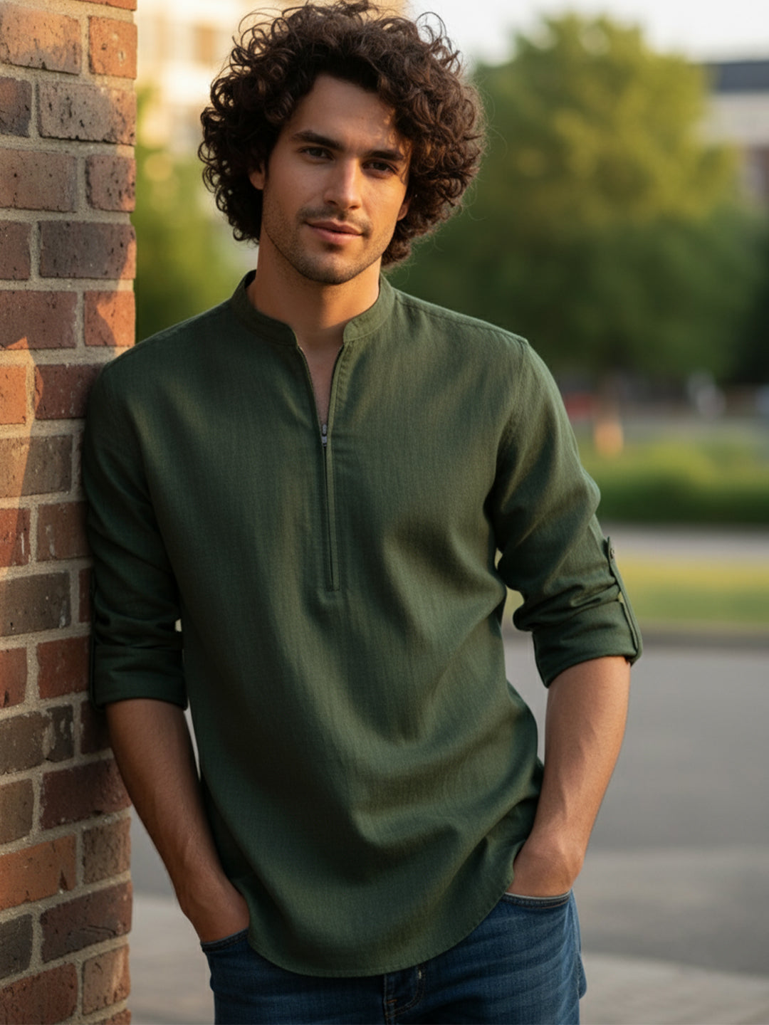 BLUE ROBED Full Sleeve Kurta for men Daily Wear in Green view 27