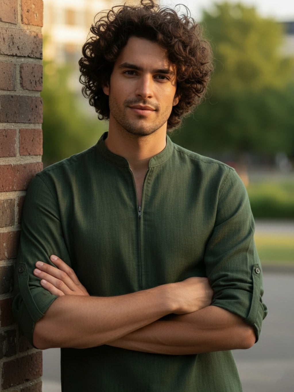BLUE ROBED Full Sleeve Kurta for men Daily Wear in Green view 30