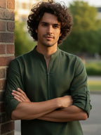 BLUE ROBED Full Sleeve Kurta for men Daily Wear in Green view 30