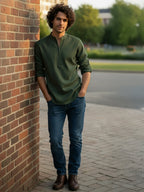 BLUE ROBED Full Sleeve Kurta for men Daily Wear in Green view 3
