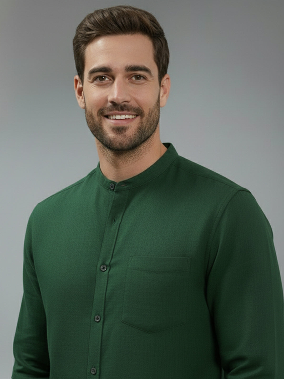 Full Sleeve Chinese Collar Cotton Slim Shirt for Men and Boys in Shirt For Men And Pink by BLUE ROBED, front view