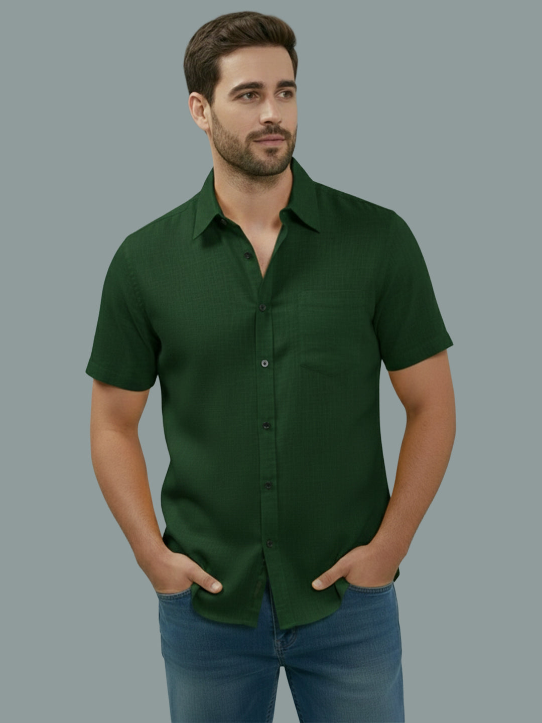 Half Sleeve Spread Collar Cotton Slim Shirt for Men and Boys in Shirt For Men And Yellow by BLUE ROBED, fabric detail