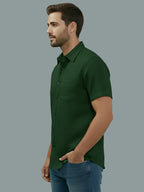 Half Sleeve Spread Collar Cotton Slim Shirt for Men and Boys in Shirt For Men And Yellow by BLUE ROBED, fabric detail