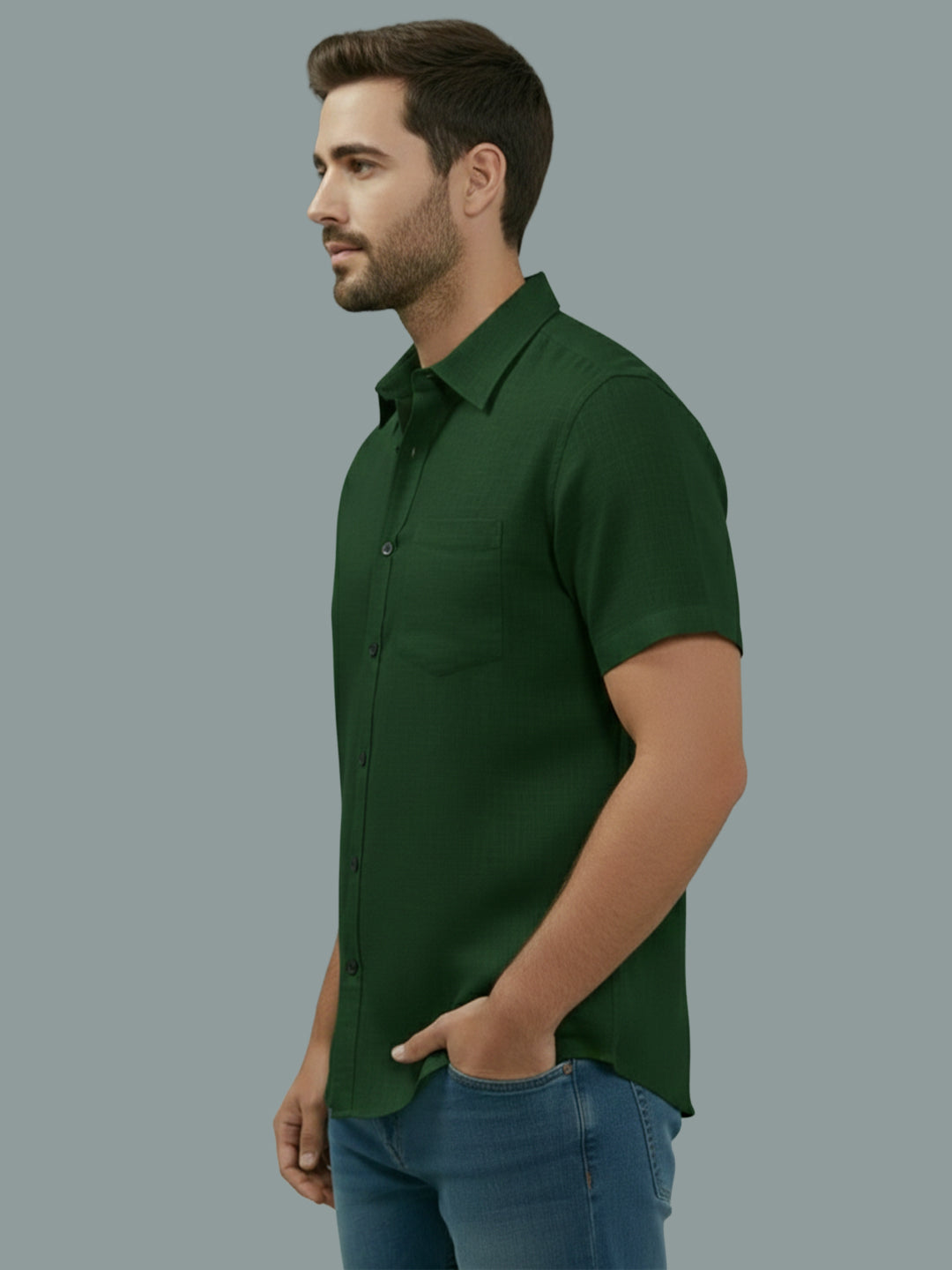 Half Sleeve Spread Collar Cotton Slim Shirt for Men and Boys in Shirt For Men And Yellow by BLUE ROBED, fabric detail