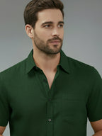 Half Sleeve Spread Collar Cotton Slim Shirt for Men and Boys in Shirt For Men And Yellow by BLUE ROBED, front view