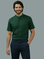 Half Sleeve Chinese Collar Cotton Slim Shirt for Men and Boys in Shirt For Men And White by BLUE ROBED, fit view