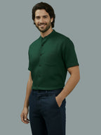 Half Sleeve Chinese Collar Cotton Slim Shirt for Men and Boys in Shirt For Men And White by BLUE ROBED, front view