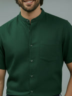 Half Sleeve Chinese Collar Cotton Slim Shirt for Men and Boys in Shirt For Men And White by BLUE ROBED, side view