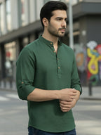 BLUE ROBED Full Sleeve Kurta for men Office Wear in Green view 104